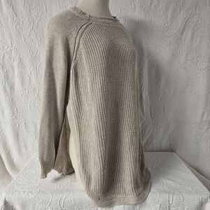 Quinn Garter Knit Tunic Beige Medium Petal Hem Crew Neck Raglan Coastal Knitwear